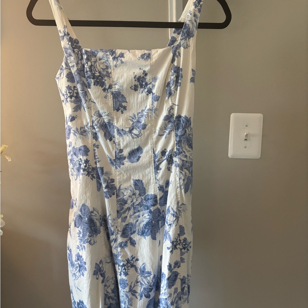 Abercrombie & Fitch Blue and White Spaghetti Strap Midi Sundress
